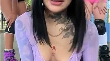 hey watch these naughty latinas flash then dive into wet threesome pussies