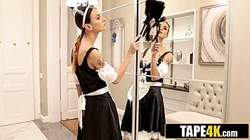 Picture this horny Czech maid stuck bent over getting her tight pussy pounded face down