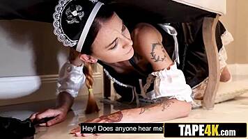 Picture this horny Czech maid stuck bent over getting her tight pussy pounded face down