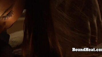 imagine her busty tits heaving as the bound lesbian slave fingers to orgasm