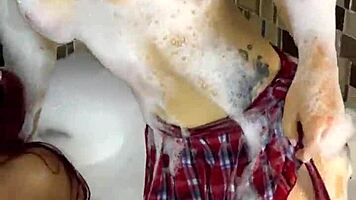 Busty Brunette Stepmom and Stepsis Bathtub Suck-Off Ends in Massive Tit Cumshot