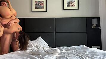 stumbled on girlfriend cheating so we double penetrated her tight wet pussy with her lover's monster cocks