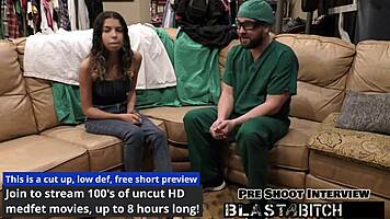 aria nicole kneels to suck doctor's cock before intense pov pussy blast