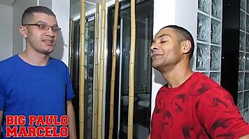 sexy latina nerd bent over sucking monster cock in club bathroom