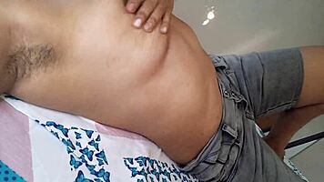 latina babe teases huge tits and soaks jeans with nipple massage excitement