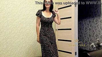 hey check out this horny brunette milf angela stripping lingerie to flash her dripping pussy and juicy ass