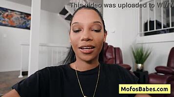 Busty ebony Eden West sucks fat white cock POV!