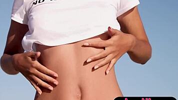 Petite Asian Milf Teases Beach Strip