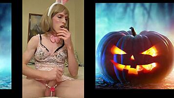 sexy big dick shemale explodes cum on halloween 🎃💦