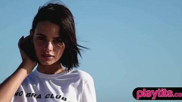 Petite Asian Milf Teases Beach Strip