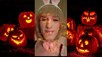 sexy big dick shemale explodes cum on halloween 🎃💦