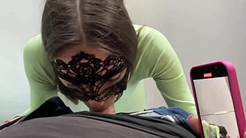 Hey check out our crazy public threesome with sloppy backstage blowjob