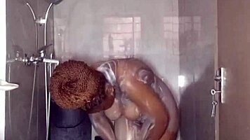 real african girl next door baths naked showing plump perky tits for fetish fans