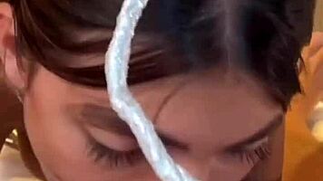 Sloppy deepthroat on big cock? This 18yo brunette teen practices hard 😜