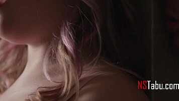 Pale sweetie gets creampied deep in her shaved pussy hard.