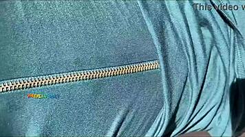 sexy latina neighbor in short dress gets terrace loving from lover