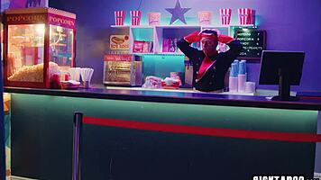 cinema thrill has athena faris moaning softly on boyfriend's lap ride