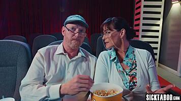 cinema thrill has athena faris moaning softly on boyfriend's lap ride