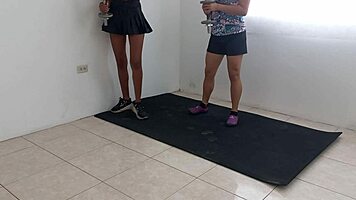 sexy latina babes flash wet asses and pussies in acrobatic aerobics