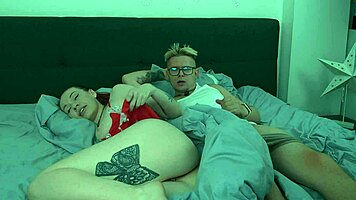 stepmom rides stepson vibrator on hotel bed new years creampie