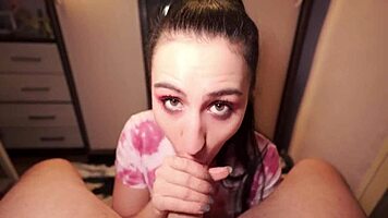 My sexy neighbor grabs my cock and sucks it deep in hot POV action