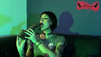 Colombian Brunette Slut Delivers Sloppy Deepthroat in Alien Fetish