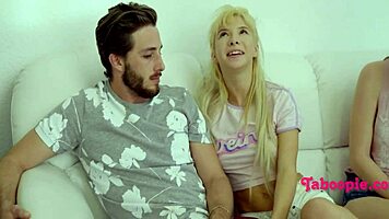 bored petite skinny duo teases to explosive group cumshot