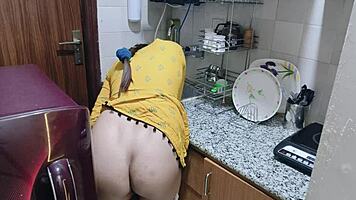 Horny Indian babe kitchen fuck with dirty talk