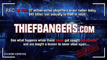 Store guard boldly rips panties and hammers young thief doggystyle over counter