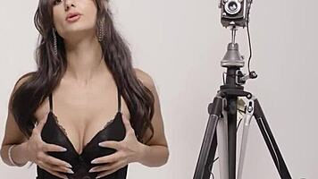 Petite Eliza Ibarra Poses and Strips from Sexy Black Lingerie!