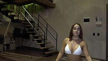 Petite brunette latina slut takes huge cock pov creampie cowgirl