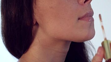 Dark Haired Sensual Teen Gropes Natural Tits Undresses in Mirror