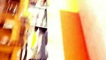 hey, check this jean overalls upskirt while shopping outdoors