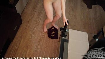 Pretty petite blonde teen model spreads shaved pussy wide with huge dildos casting