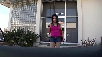 petite teen gags on MONSTER cock for facial blast