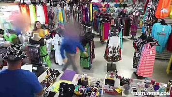 Petite Thief Bends for Security Gangbang Escape