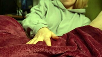 tv time with neighbor turns into ruined handjob orgasm mess