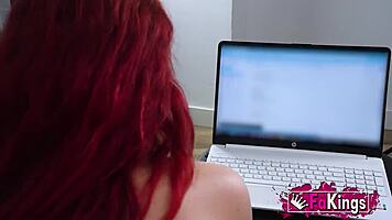 Redhead teen turns innocent photoshoot into wild group sex party