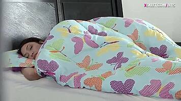 Amateur teen besties share one monster cock deepthroat blowjob on sleepover fun