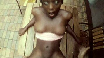 ebony babe's thrilling outdoor romp with white boyfriend outdoors