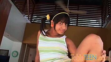 Tight Colombian Brunette Tobie Fingers Petite Pussy in Solo Tease