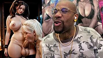 big-breasted ebony trans damsel chained up gets cock sucked with anal beads