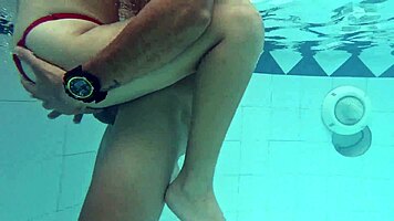 Skinny 18 year old horny amateur fucks deep in outdoor pool water