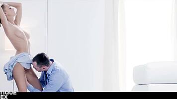 Blonde Nancy A rides her husband's cock passionately moaning to juicy orgasm