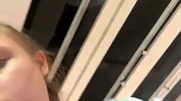 Blonde TEEN slips into the fitting room for a public MASTURBATION session