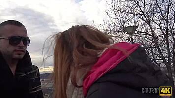 Redhead slut takes cash for intense boyfriend cuckold fuck