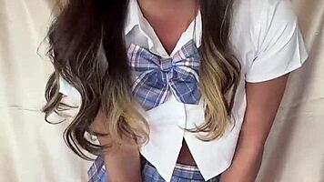 😈 wild black gal japanese shemale student plays with toys solo