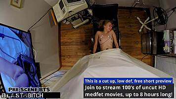 Petite blonde virgin spreads shaved pussy for doctor's cum blast backstage