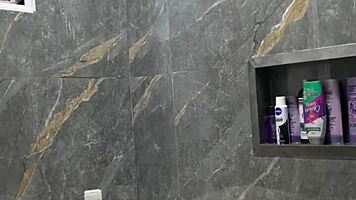 brunette latina babe shakes big ass in steamy new bathtub shower