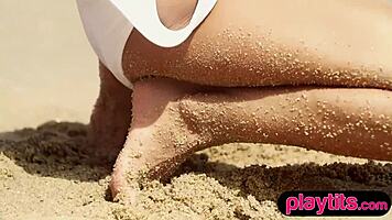 Petite Ukrainian Milf Rips Clothes at Beach Exposing Hairy Petite Nude Curves